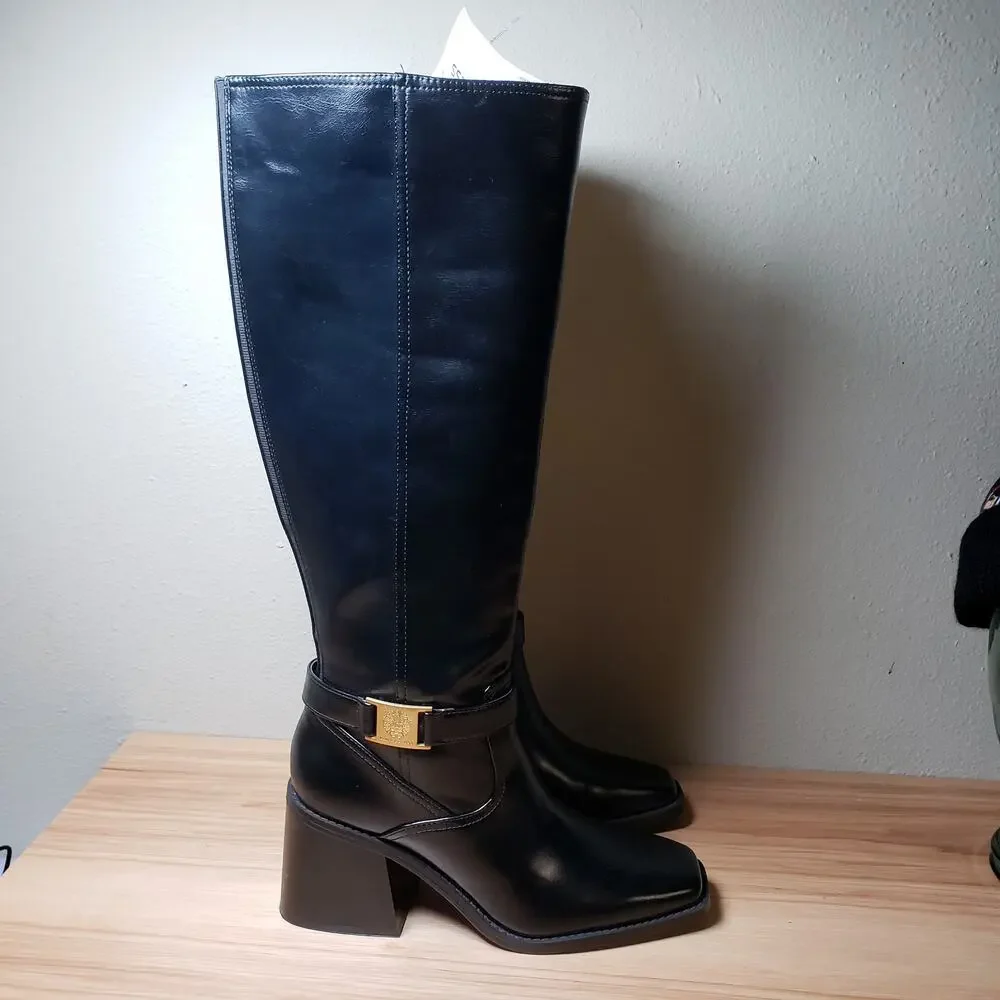Vince Camuto‎ Women's 8.5 Sherea Faux Leather Tall Riding Boots Black Equestrian